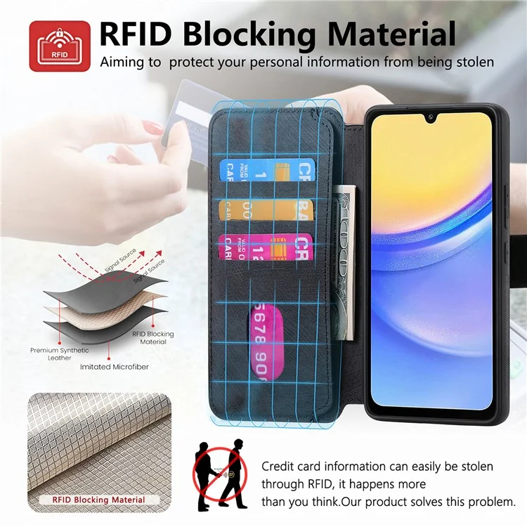 For Samsung Galaxy A15 4G / 5G Magnetic Case CASENEO Detachable Leather Phone Wallet Cover - Black