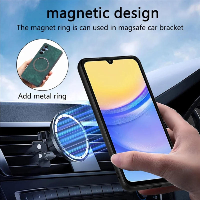 CASENEO MW-03 für Samsung Galaxy A15 4G / 5G Hülle Retro Leder Ständer RFID-Blockierung Abnehmbare Telefonabdeckung - Grün