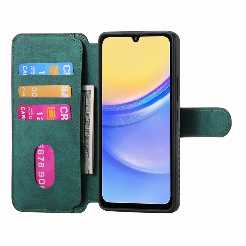 CASENEO MW-03 für Samsung Galaxy A15 4G / 5G Hülle Retro Leder Ständer RFID-Blockierung Abnehmbare Telefonabdeckung - Grün