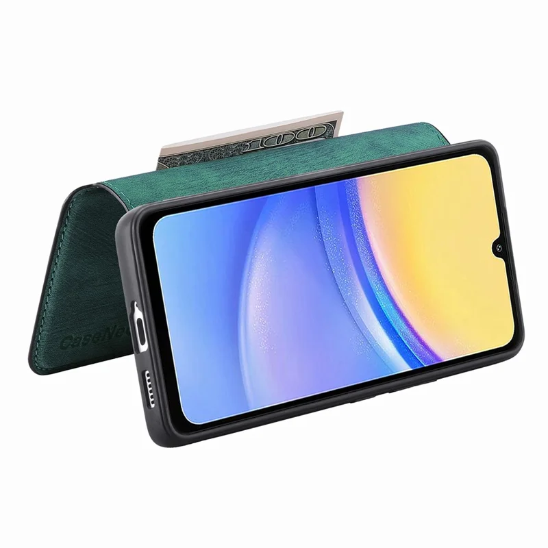 CASENEO MW-03 für Samsung Galaxy A15 4G / 5G Hülle Retro Leder Ständer RFID-Blockierung Abnehmbare Telefonabdeckung - Grün
