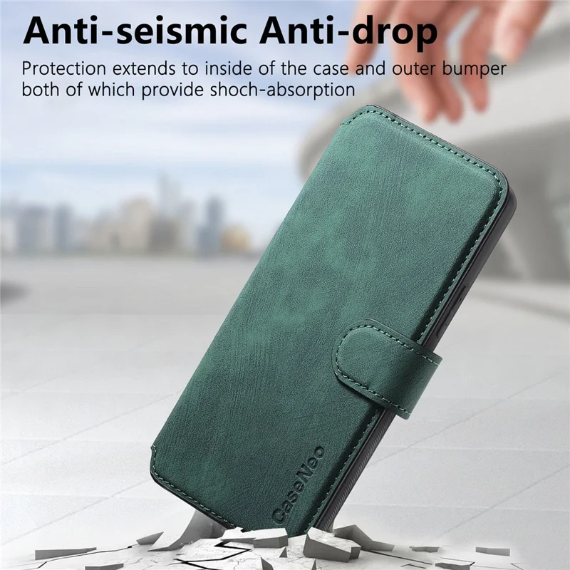 CASENEO MW-03 für Samsung Galaxy A15 4G / 5G Hülle Retro Leder Ständer RFID-Blockierung Abnehmbare Telefonabdeckung - Grün