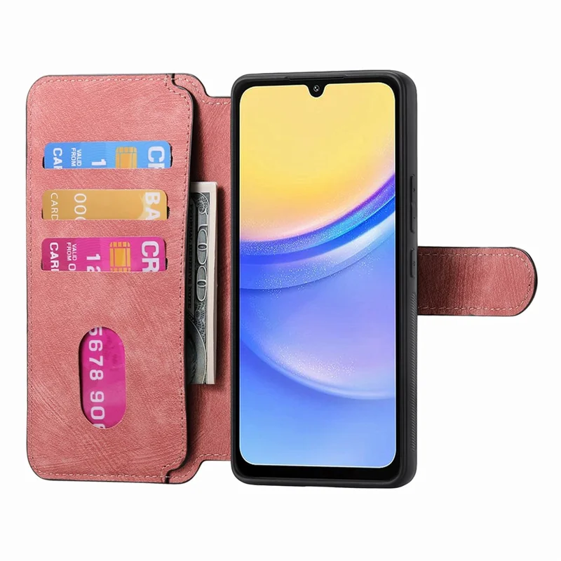 CASENEO MW-03 Для Samsung Galaxy A15 4G / 5G Чехол Ретро Кожаный Стенд RFID Блокировки Съемная Крышка Телефона - Розовый