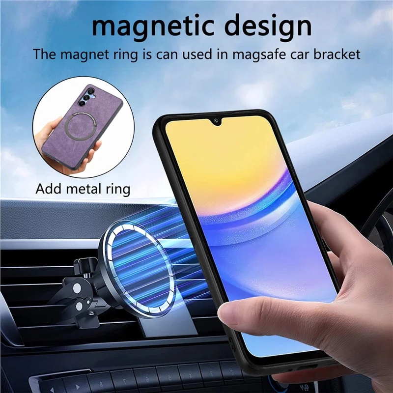 CASENEO MW-03 für Samsung Galaxy A15 4G / 5G Hülle Retro Leder Stand RFID-Blocker Abnehmbare Handyhülle - Lila