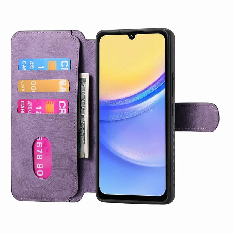 CASENEO MW-03 für Samsung Galaxy A15 4G / 5G Hülle Retro Leder Stand RFID-Blocker Abnehmbare Handyhülle - Lila