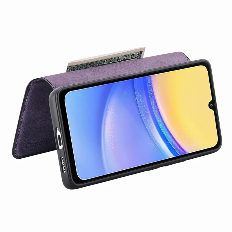 CASENEO MW-03 für Samsung Galaxy A15 4G / 5G Hülle Retro Leder Stand RFID-Blocker Abnehmbare Handyhülle - Lila
