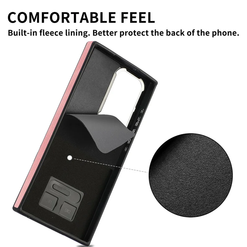 E4 for Samsung Galaxy S24 Ultra Case Leather Coated TPU Pattern Phone Cover with Ring Holder - Pink