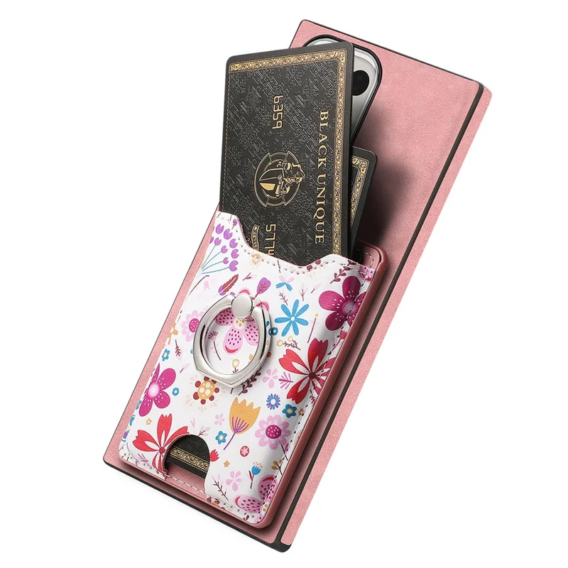 E4 for Samsung Galaxy S24 Ultra Case Leather Coated TPU Pattern Phone Cover with Ring Holder - Pink