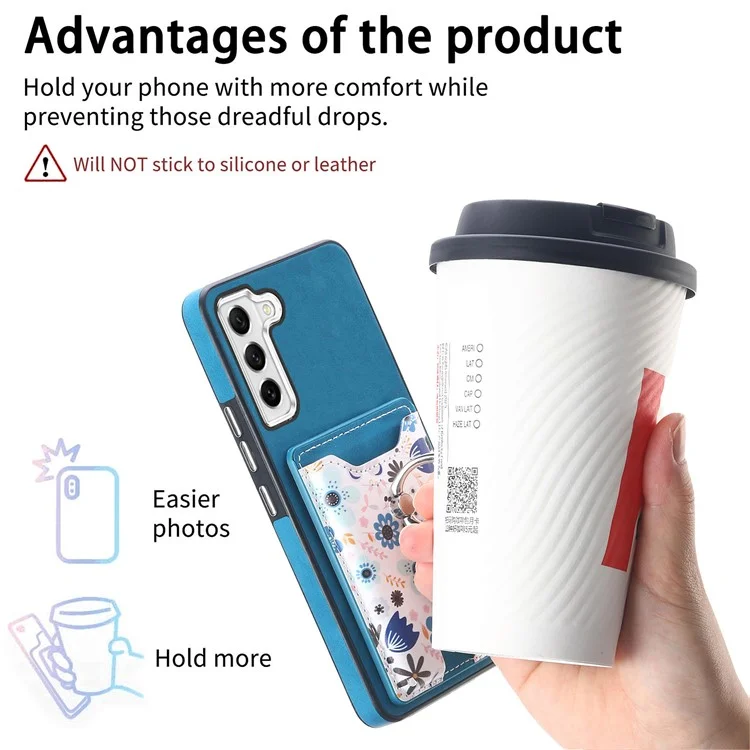 E4 for Samsung Galaxy S21 FE 5G Case Kickstand Leather Coated TPU Pattern Back Cover - Blue