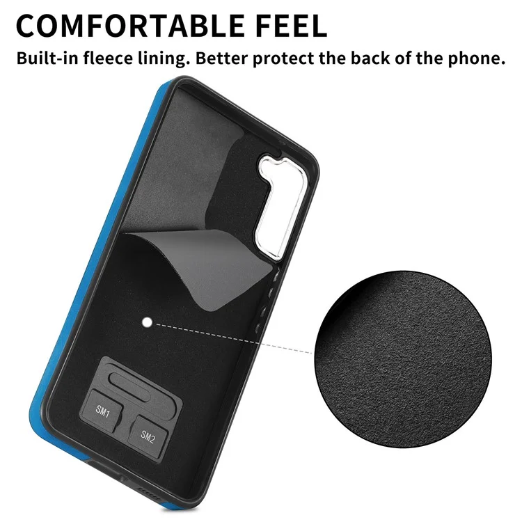 E4 for Samsung Galaxy S21 FE 5G Case Kickstand Leather Coated TPU Pattern Back Cover - Blue