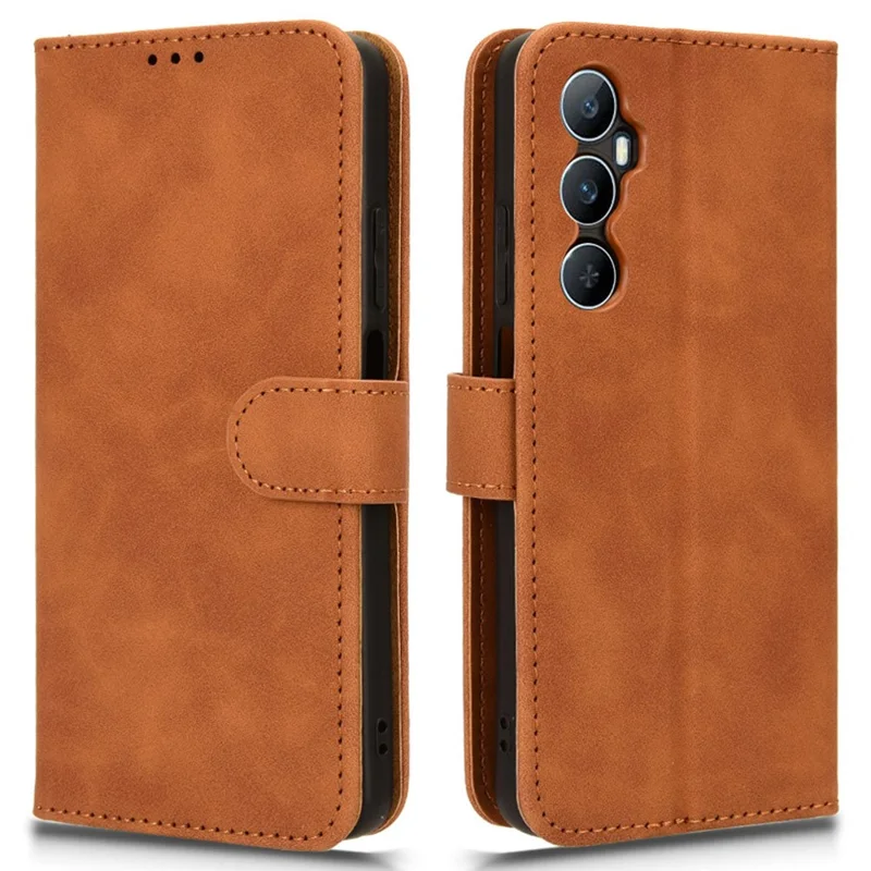 For Realme C65 4G Case PU Leather Skin Touch Feeling Wallet Phone Cover - Brown
