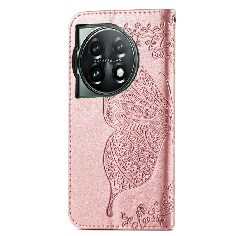 For OnePlus 12 5G Case PU Leather Butterfly Pattern Magnetic Flip Phone Cover - Rose Gold