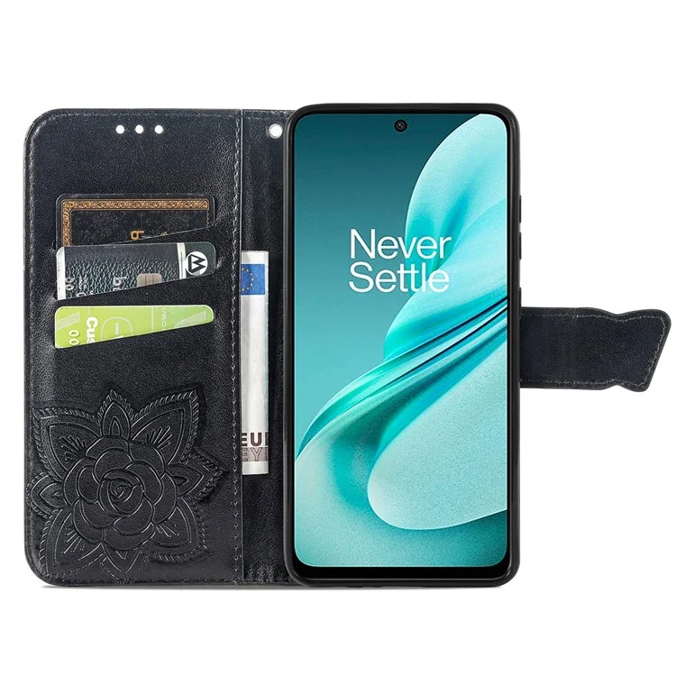 For OnePlus Nord N30 SE 5G Case PU Leather Butterfly Imprinted Stand Card Holders Phone Cover - Black