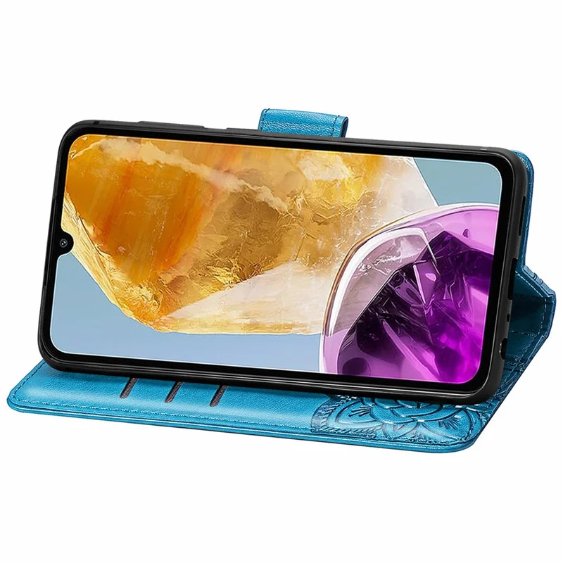 For Samsung Galaxy M15 5G Case Butterfly Pattern PU Leather Hand Strap Wallet Purse Phone Cover - Blue