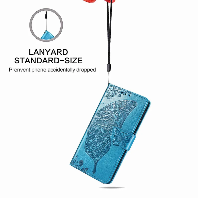 For Samsung Galaxy M15 5G Case Butterfly Pattern PU Leather Hand Strap Wallet Purse Phone Cover - Blue