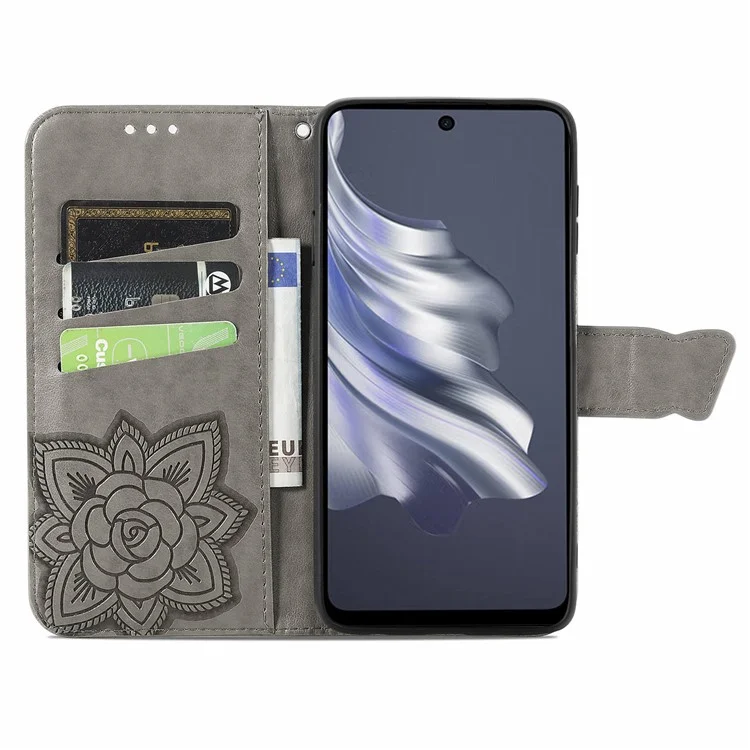 For TECNO Spark 20 Pro Case Butterfly Pattern Flip Folio PU Leather Phone Cover - Grey