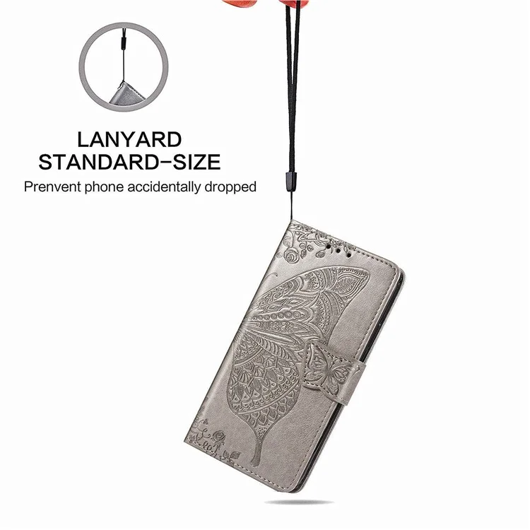 For TECNO Spark 20 Pro Case Butterfly Pattern Flip Folio PU Leather Phone Cover - Grey