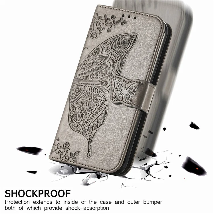 For TECNO Spark 20 Pro Case Butterfly Pattern Flip Folio PU Leather Phone Cover - Grey