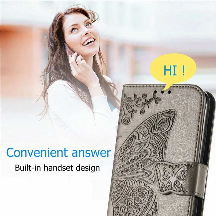 For TECNO Spark 20 Pro Case Butterfly Pattern Flip Folio PU Leather Phone Cover - Grey