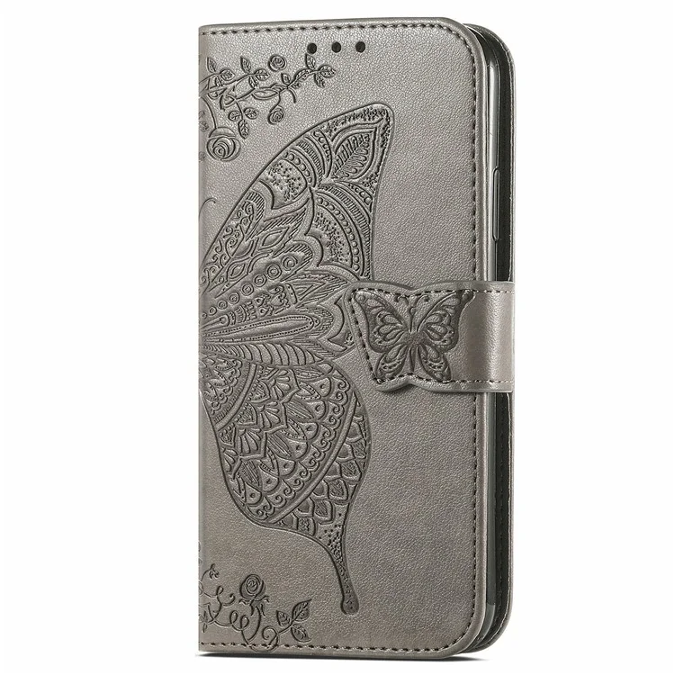 For TECNO Spark 20 Pro Case Butterfly Pattern Flip Folio PU Leather Phone Cover - Grey