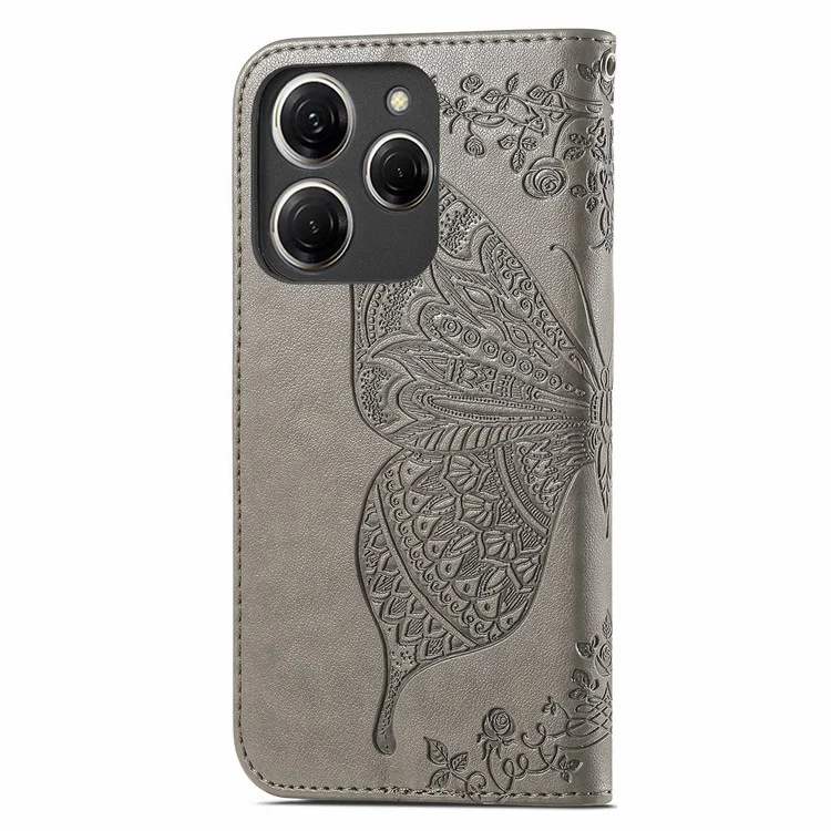 For TECNO Spark 20 Pro Case Butterfly Pattern Flip Folio PU Leather Phone Cover - Grey