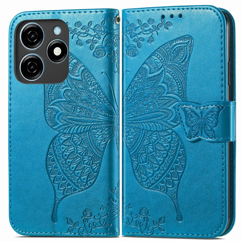 For TECNO Spark 20C Case Butterfly Imprinted PU Leather Stand Phone Cover Online Shopping Wholesale - Blue