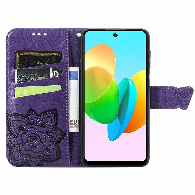 For TECNO Spark 20C Case Butterfly Imprinted PU Leather Stand Phone Cover Online Shopping Wholesale - Dark Purple