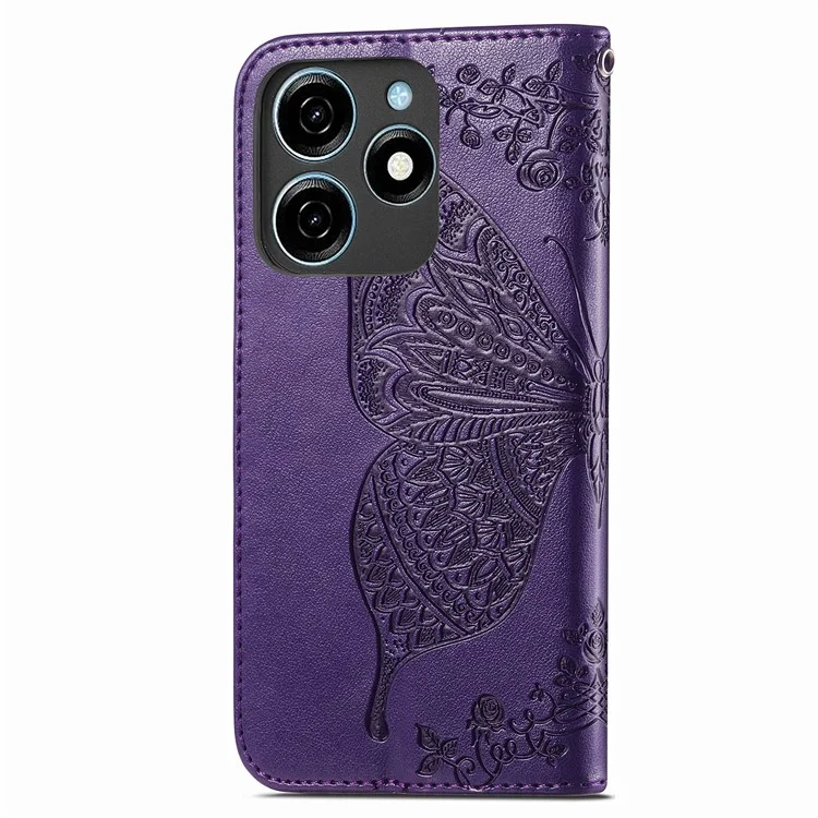 For TECNO Spark 20C Case Butterfly Imprinted PU Leather Stand Phone Cover Online Shopping Wholesale - Dark Purple