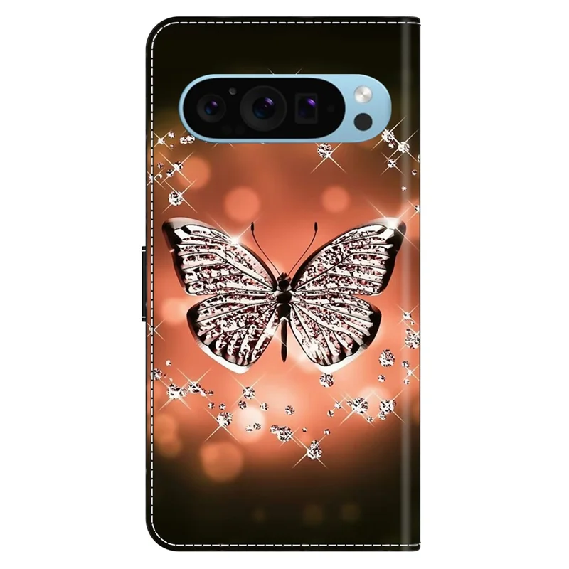 For Google Pixel 9 / Pixel 9 Pro Case Card Holder 3D Pattern PU Leather Protective Phone Cover - Crystal Butterfly