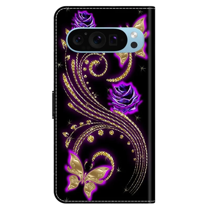 For Google Pixel 9 Pro XL Case Stand 3D Pattern PU Leather Flip Wallet Phone Cover - Flowers / Butterflies