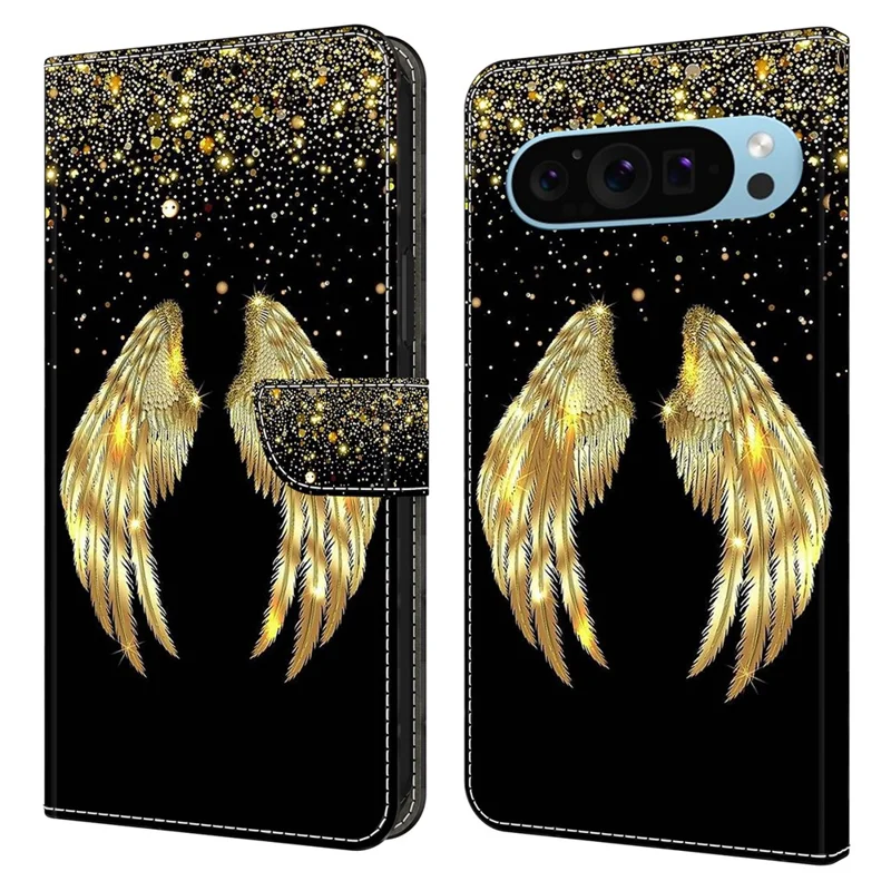 For Google Pixel 9 Pro XL Case Stand 3D Pattern PU Leather Flip Wallet Phone Cover - Gold Wing