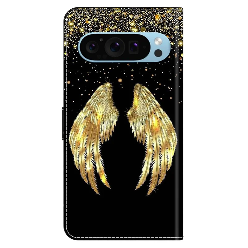 For Google Pixel 9 Pro XL Case Stand 3D Pattern PU Leather Flip Wallet Phone Cover - Gold Wing