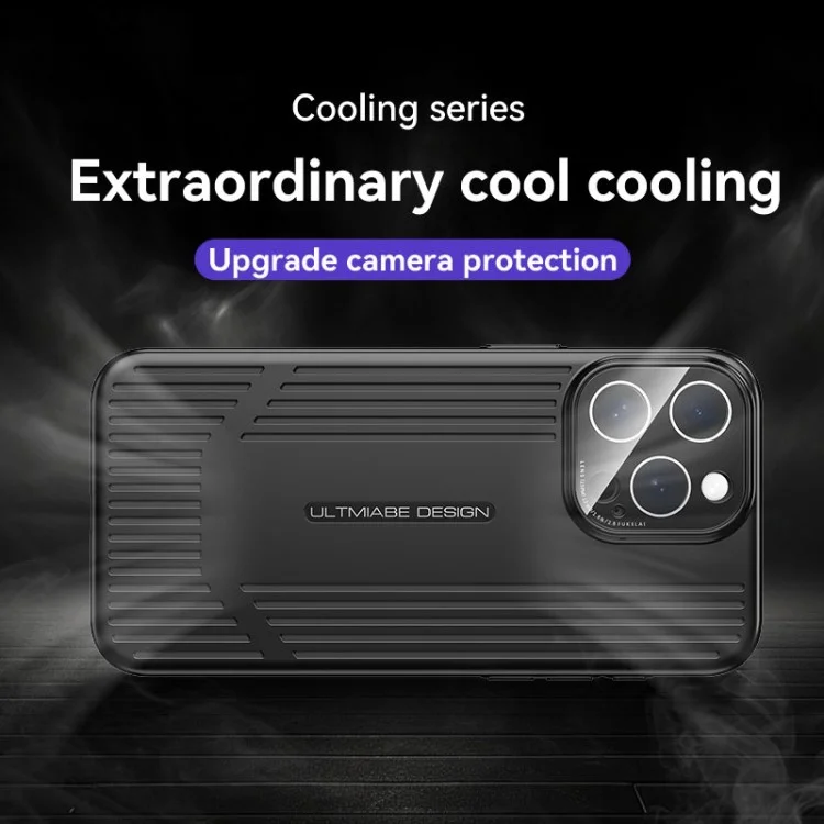 Funda para iPhone 13 Pro, de material PC transpirable y refrescante, cubierta de teléfono a prueba de golpes - Negro