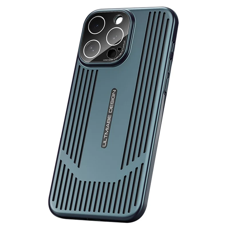 For iPhone 13 Pro Case Breathable Cooling Hard PC Shockproof Phone Cover with Lens Film - Dark Blue