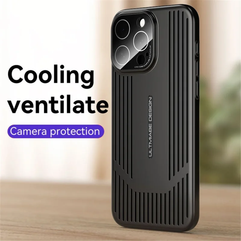 For iPhone 13 Pro Case Breathable Cooling Hard PC Shockproof Phone Cover with Lens Film - Dark Blue