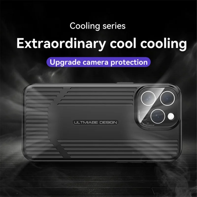 For iPhone 13 Pro Case Breathable Cooling Hard PC Shockproof Phone Cover with Lens Film - Dark Blue