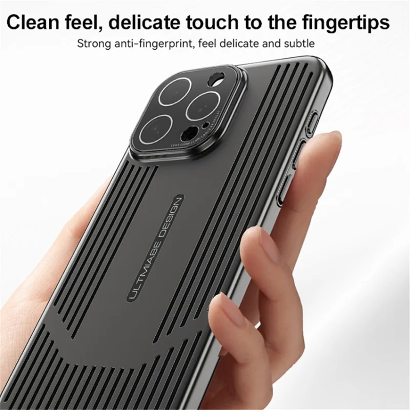 For iPhone 13 Pro Case Breathable Cooling Hard PC Shockproof Phone Cover with Lens Film - Dark Blue