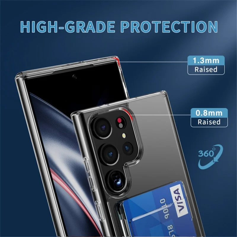 For Samsung Galaxy S24 Ultra Mobile Phone Shell TPU+PC+Acrylic Clear Case with Card Holder