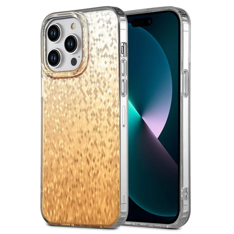 For iPhone 14 Pro Cell Phone Cases IMD Sparkle Rhombus Pattern TPU+PC Anti-drop Cover - Gold