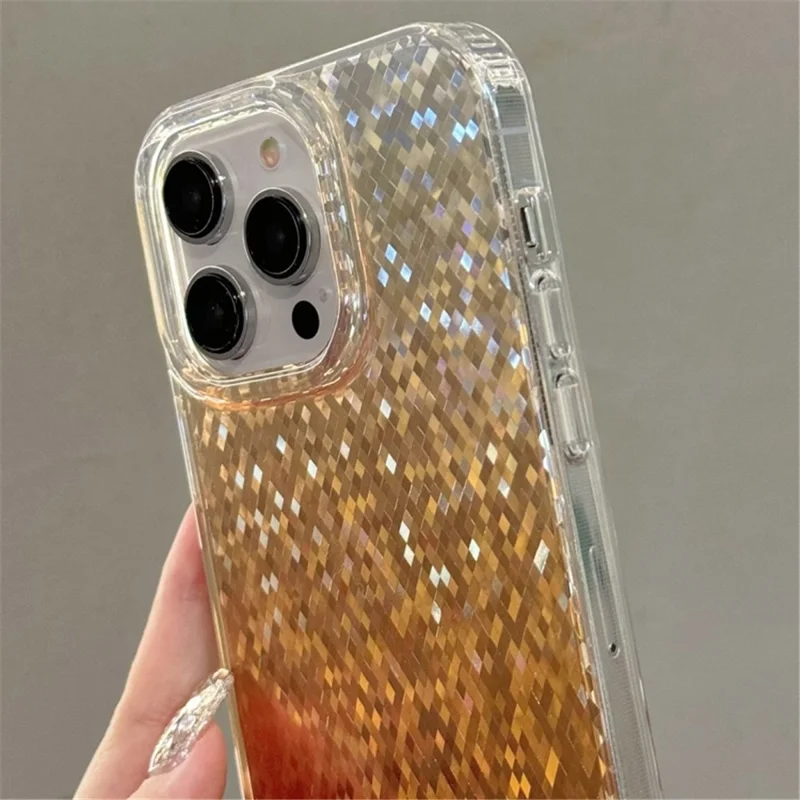 For iPhone 14 Pro Cell Phone Cases IMD Sparkle Rhombus Pattern TPU+PC Anti-drop Cover - Gold
