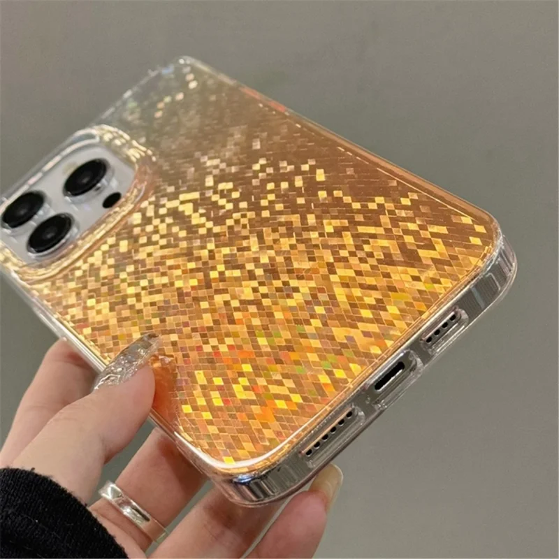 For iPhone 14 Pro Cell Phone Cases IMD Sparkle Rhombus Pattern TPU+PC Anti-drop Cover - Gold