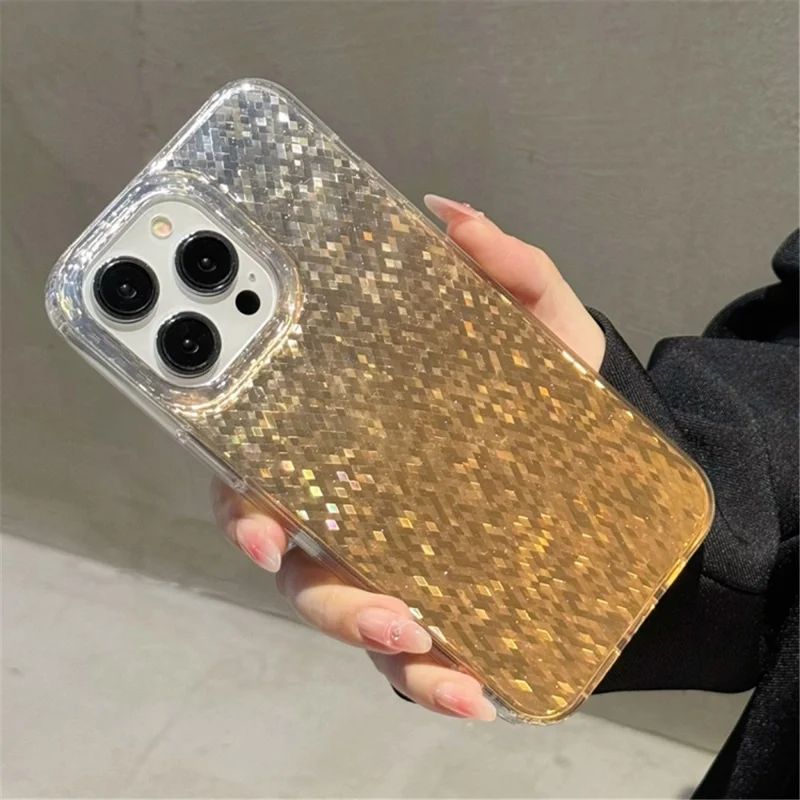 For iPhone 14 Pro Cell Phone Cases IMD Sparkle Rhombus Pattern TPU+PC Anti-drop Cover - Gold