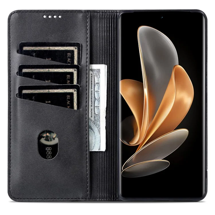AZNS para Oppo Reno11 5G (Global) Capa de couro sintético com suporte tipo carteira e proteção de tela - Preto