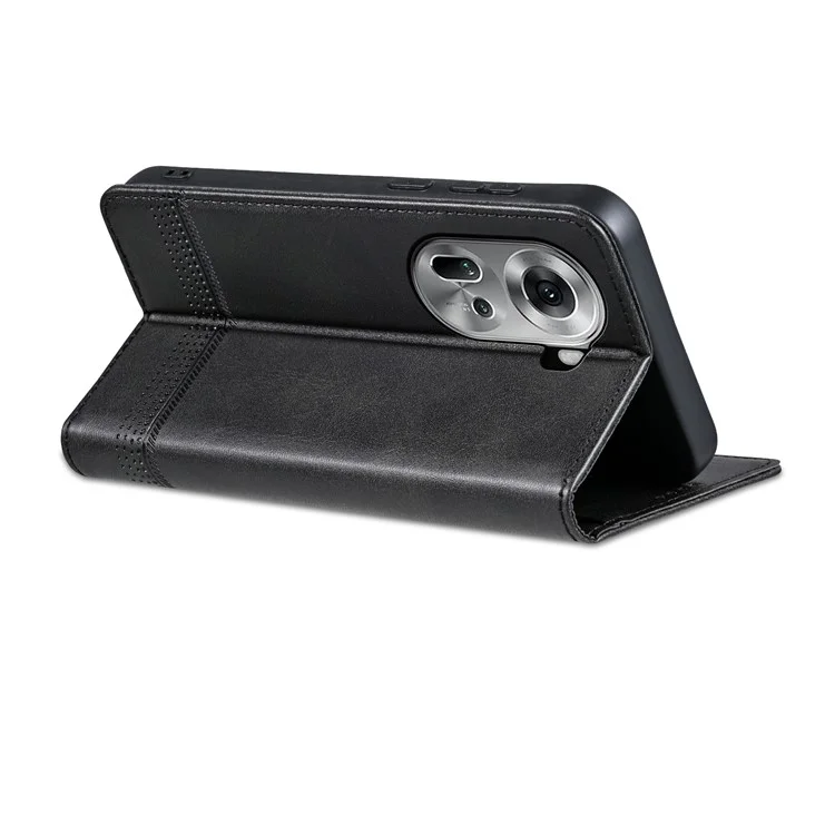 AZNS para Oppo Reno11 5G (Global) Capa de couro sintético com suporte tipo carteira e proteção de tela - Preto