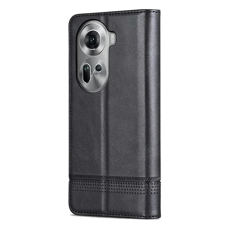 AZNS para Oppo Reno11 5G (Global) Capa de couro sintético com suporte tipo carteira e proteção de tela - Preto