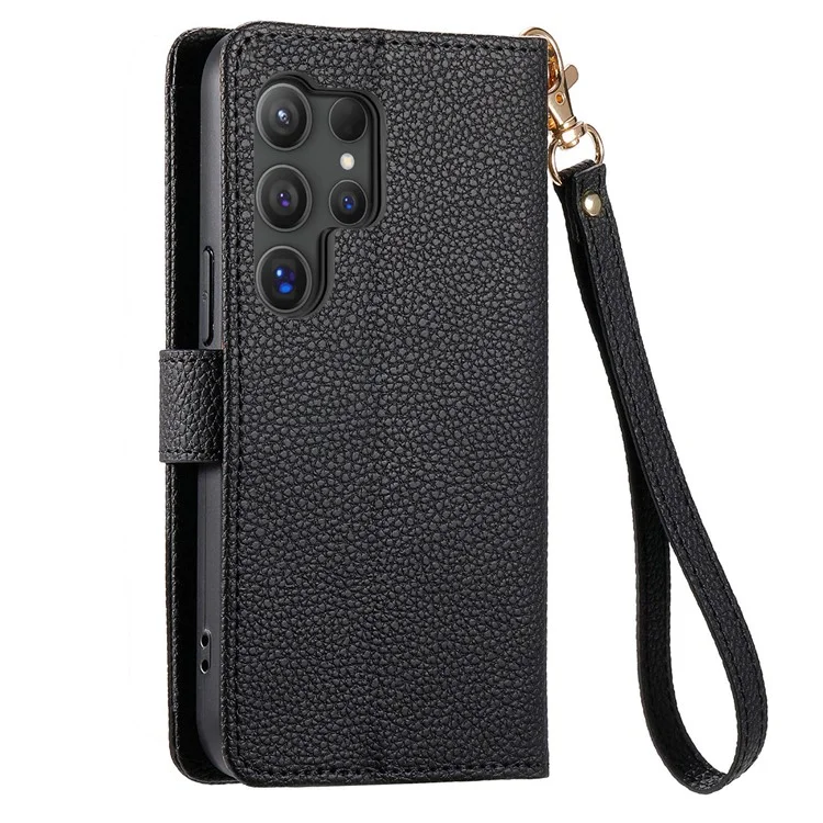 Para Samsung Galaxy S24 Ultra RFID Blocking Case Zipper Pocket PU+TPU Phone Cover - Negro