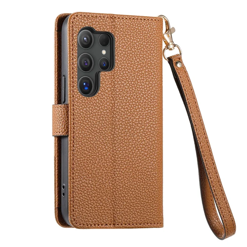 For Samsung Galaxy S24 Ultra RFID Blocking Case Zipper Pocket PU+TPU Phone Cover - Brown