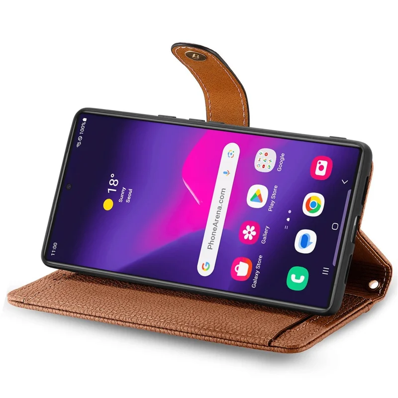 For Samsung Galaxy S24 Ultra RFID Blocking Case Zipper Pocket PU+TPU Phone Cover - Brown