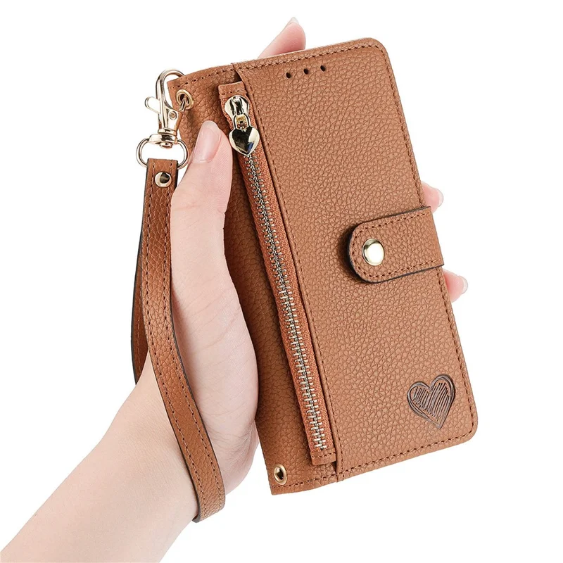 For Samsung Galaxy S24 Ultra RFID Blocking Case Zipper Pocket PU+TPU Phone Cover - Brown