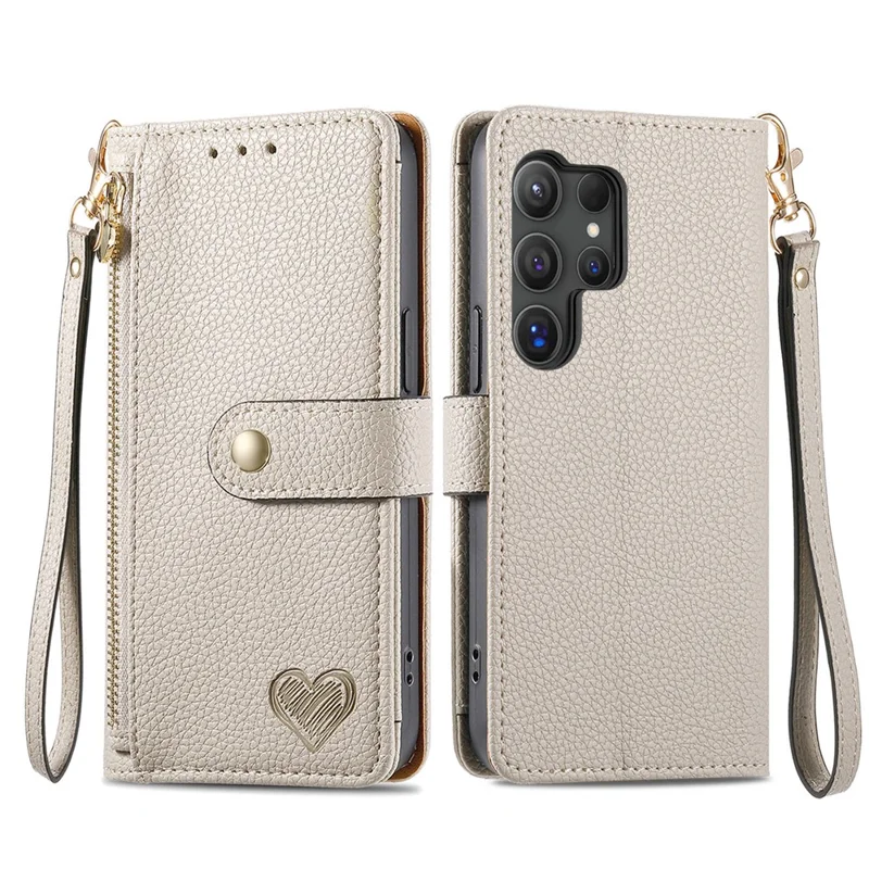 For Samsung Galaxy S24 Ultra RFID Blocking Case Zipper Pocket PU+TPU Phone Cover - Grey