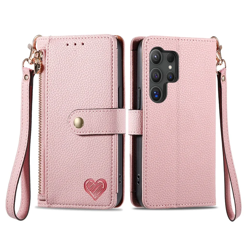 For Samsung Galaxy S24 Ultra RFID Blocking Case Zipper Pocket PU+TPU Phone Cover - Pink